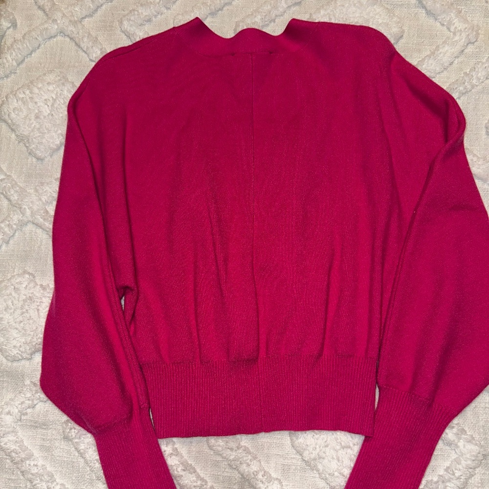 Express Fuchsia Pink Button-Front V-Neck Cardigan - Picture 2 of 3